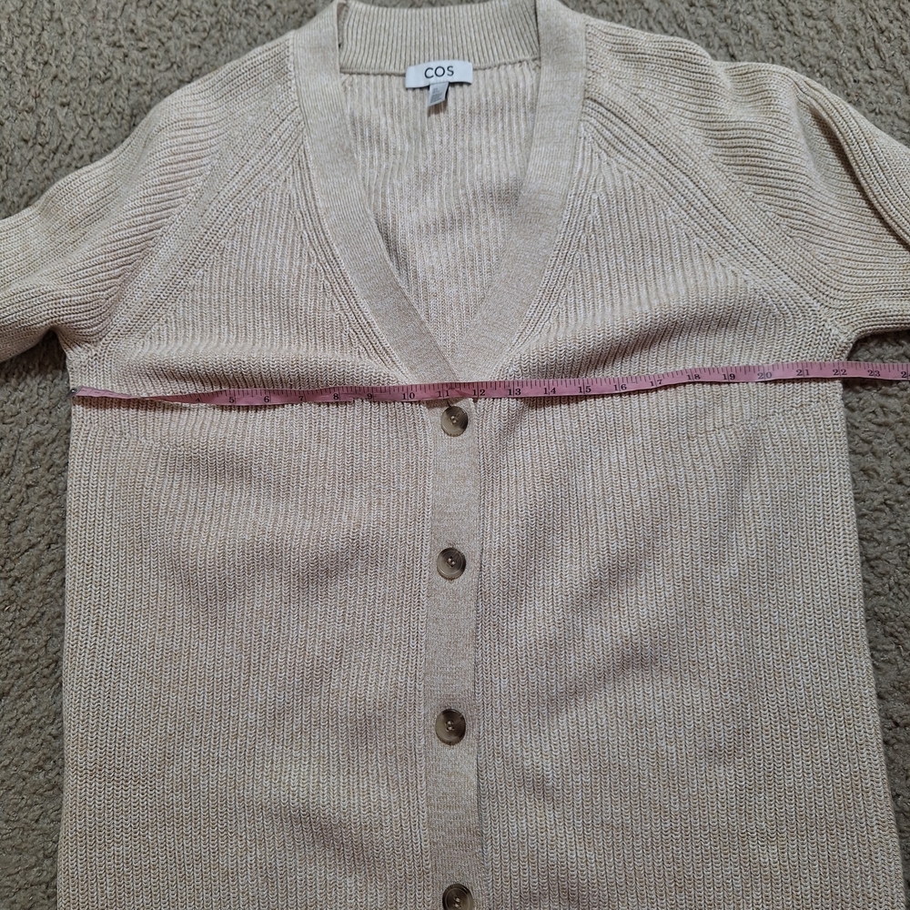COS Cream Ribbed V-Neck Button-Front Cardigan Jacket Size S - Picture 9 of 9